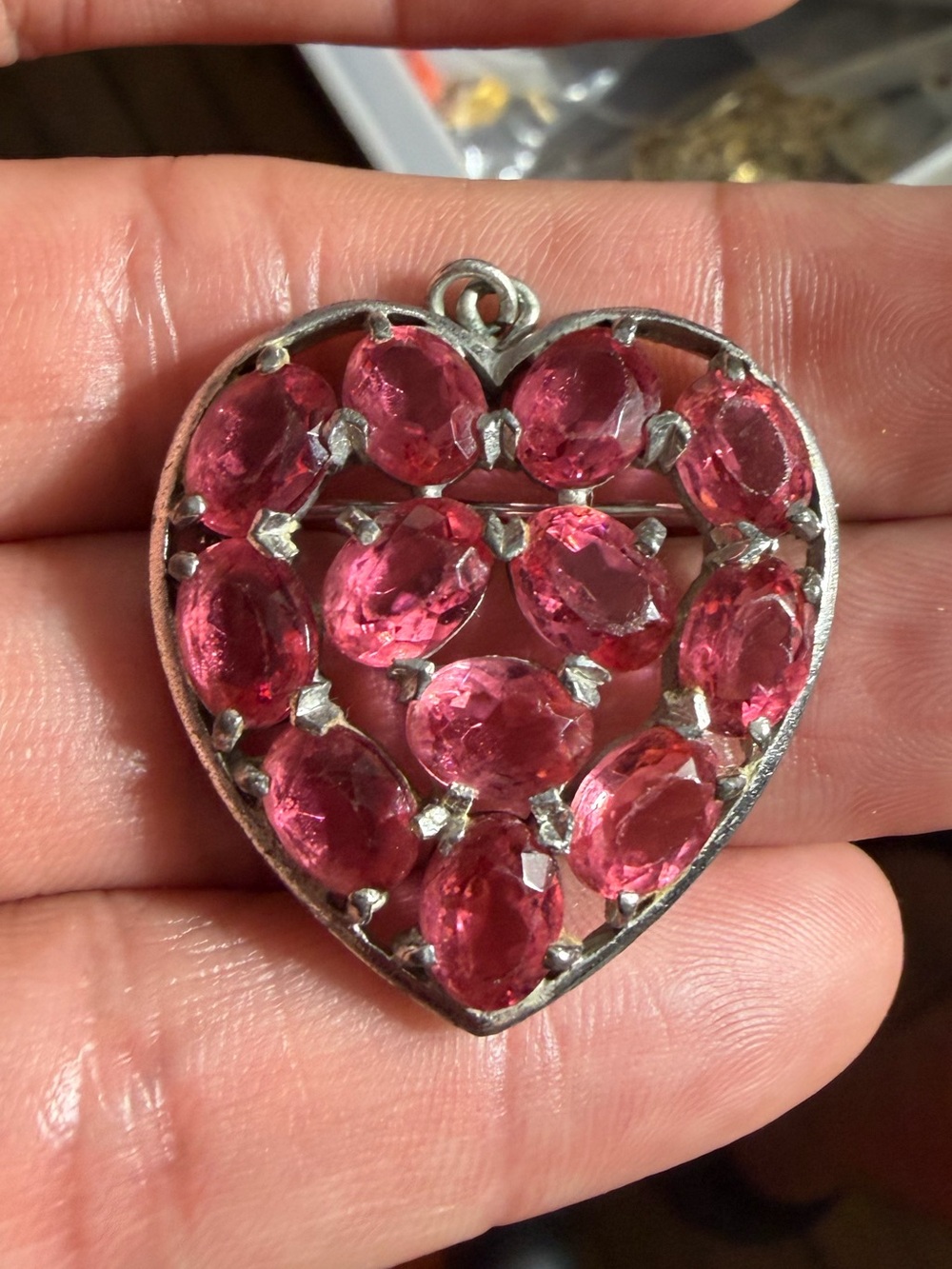 Vintage Silver Tone Heart Brooch